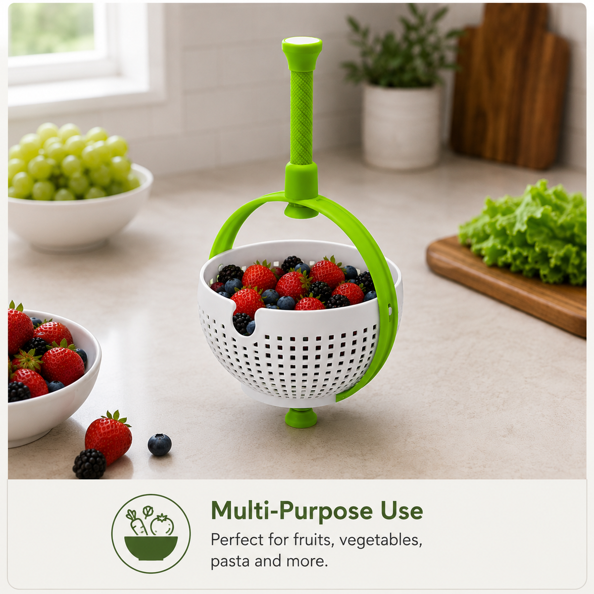 SimplieFresh™ Rotating Drain Basket | Fruit & Vegetable Spinner
